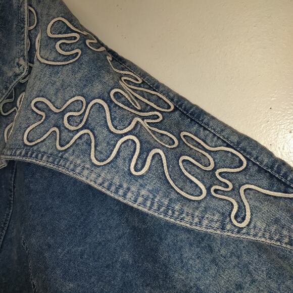 Vintage 80s Denim Jean Jacket Coat Women's S Western Yoke Stonewashed Snaps - Picture 5 of 16